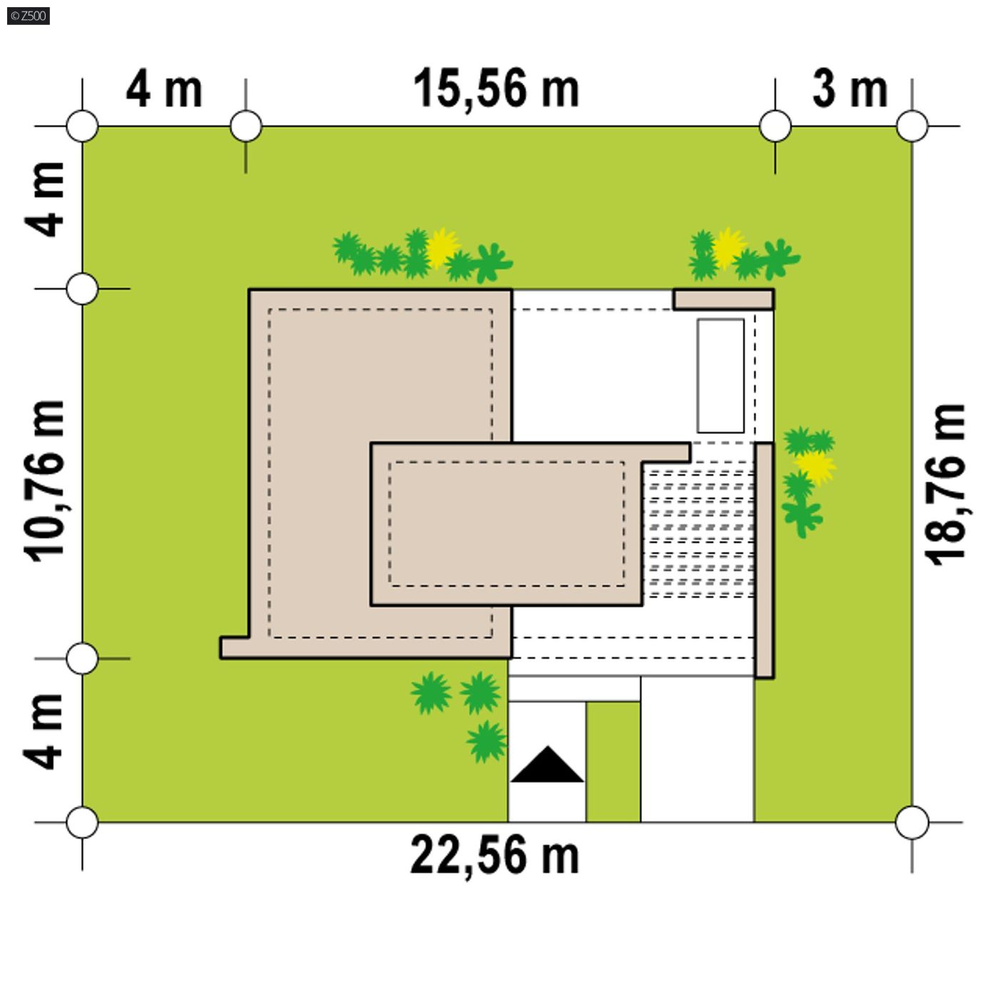 Projekt domu  - Moderný jednopodlažný dom s malou rozlohou a priestrannou terasou.