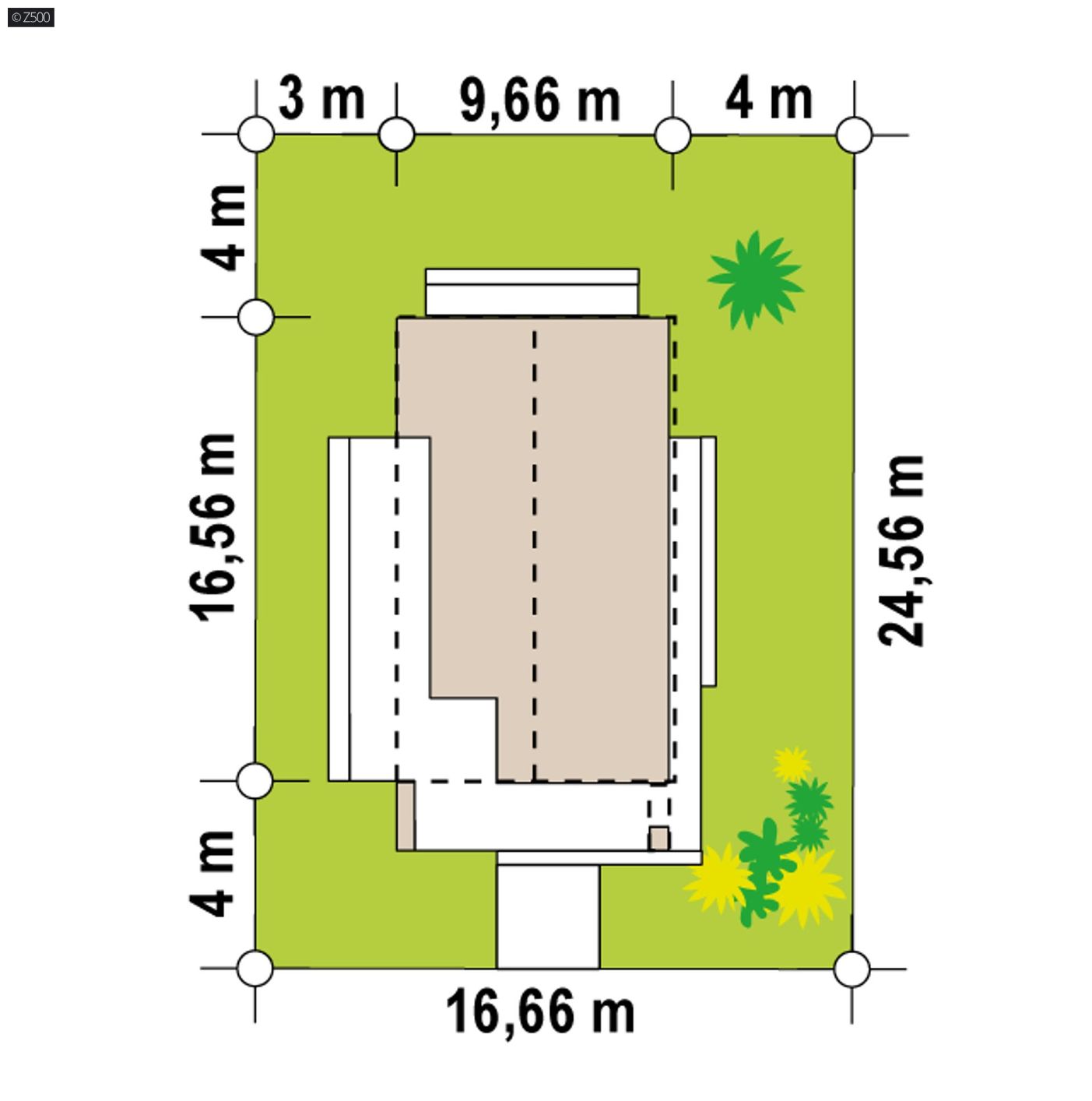 Projekt domu  - Moderný jednopodlažný dom s dvoma spálňami a prístreškom pre auto.