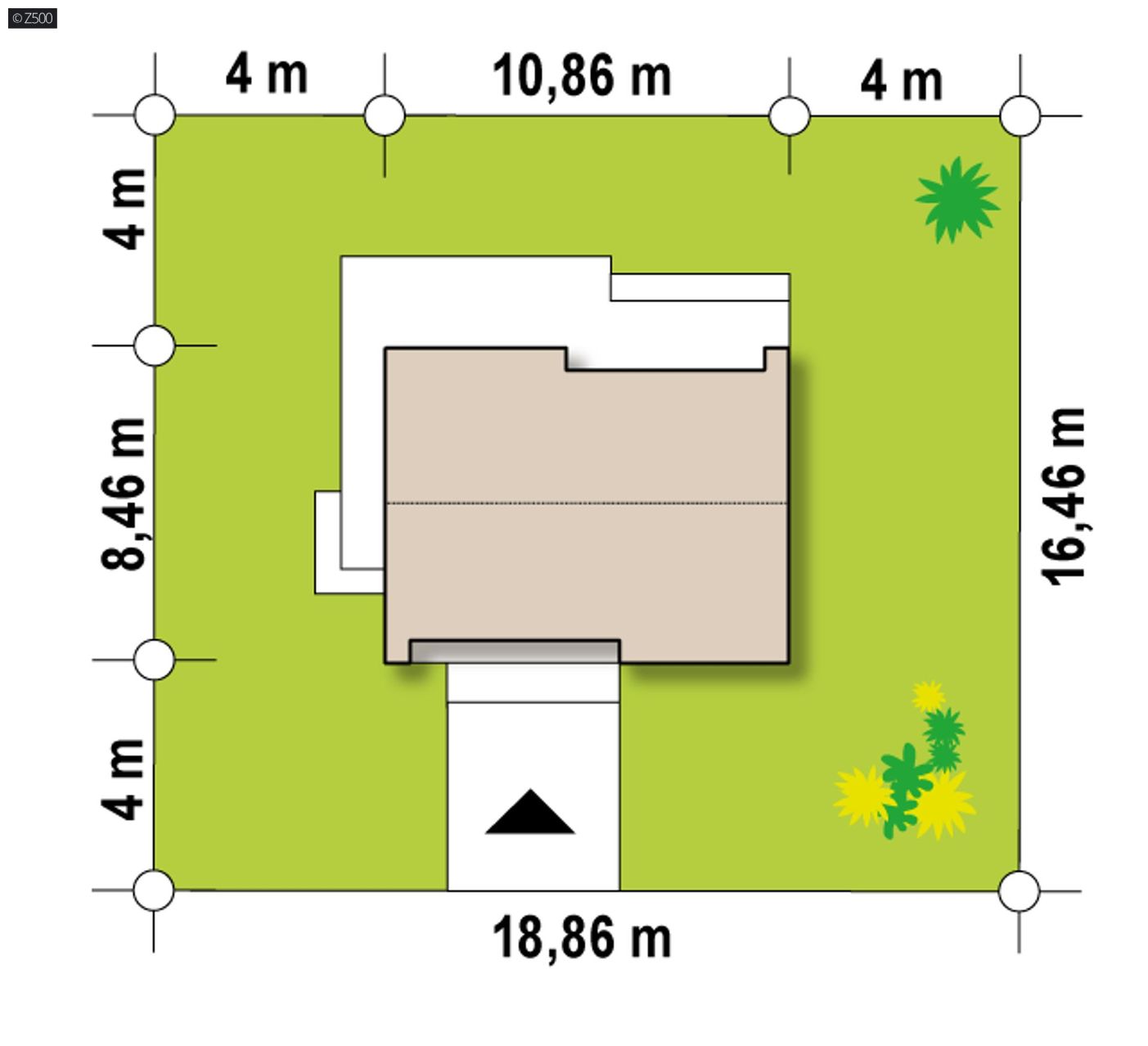 Projekt domu  - Jednopodlažný dom s rozlohou približne 60 m2 so šikmou strechou bez odkvapov.