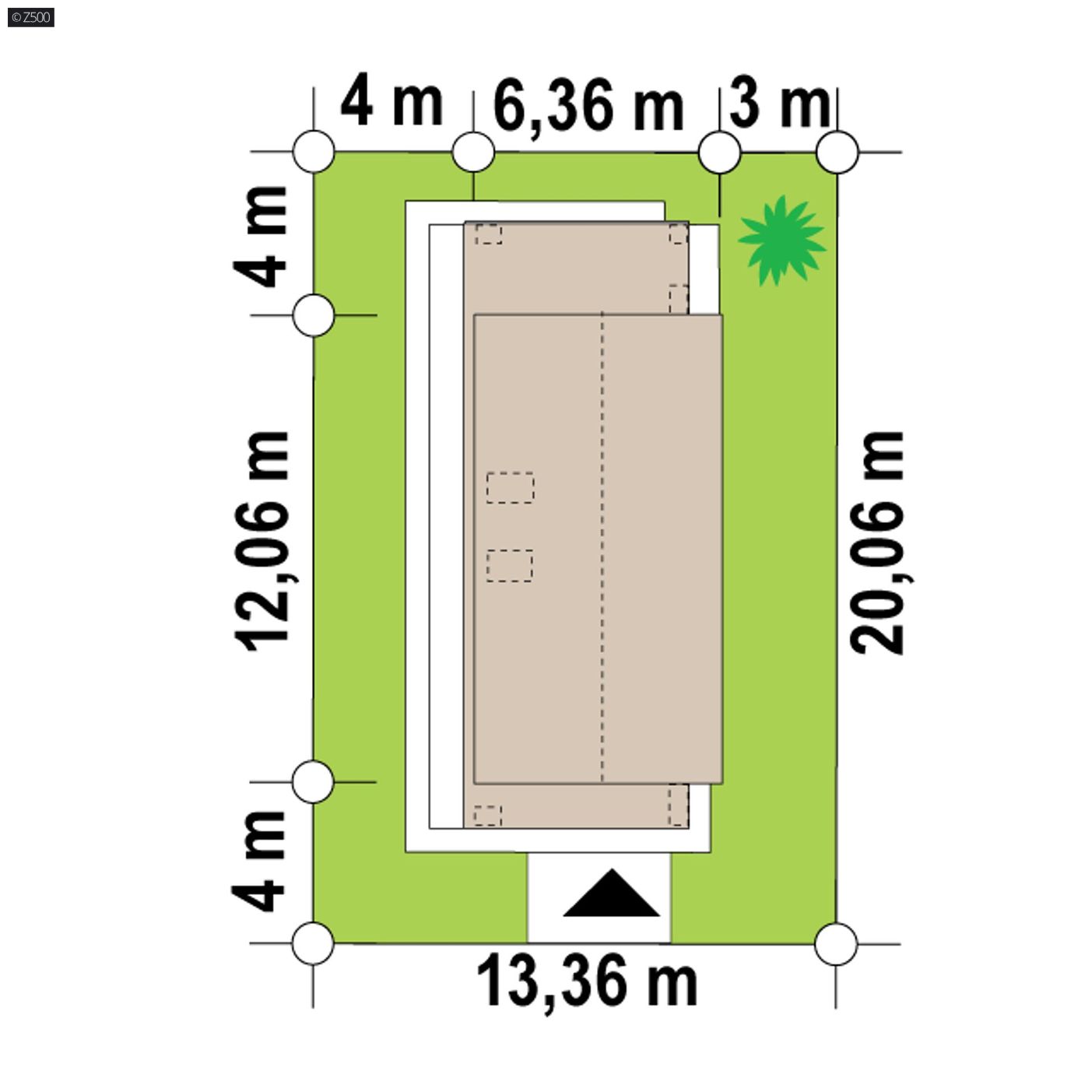 Projekt domu  - Moderný dom na úzkom pozemku s vysokým kolenným múrom.