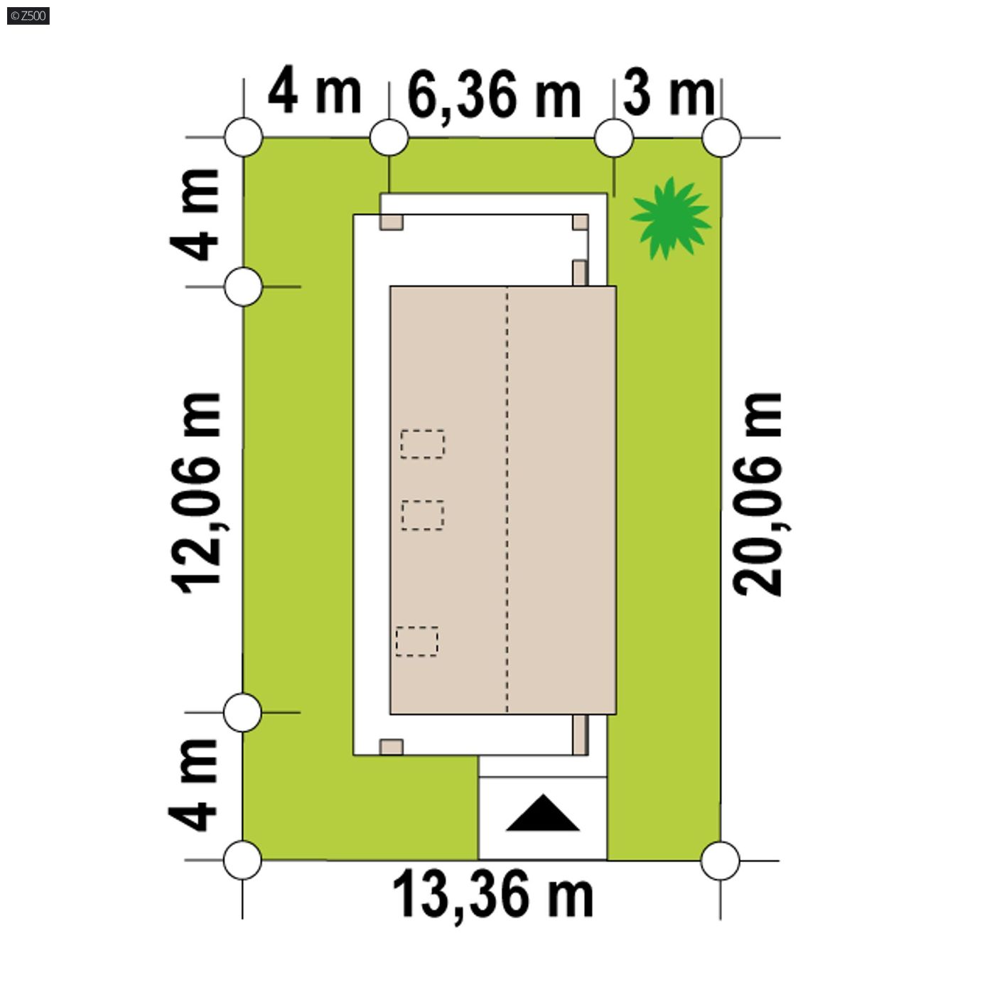 Projekt domu  - Moderný dom na úzkom pozemku s vysokým kolenným múrom.