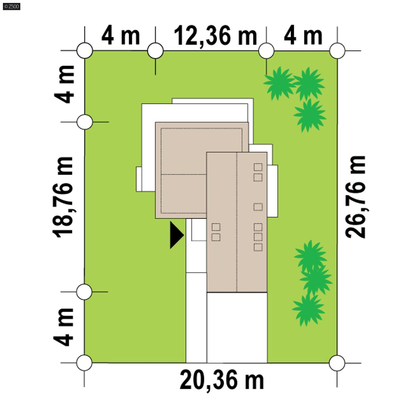 Projekt domu  - Dom s podkrovím, šikmou a plochou strechou a garážou pre dve autá.