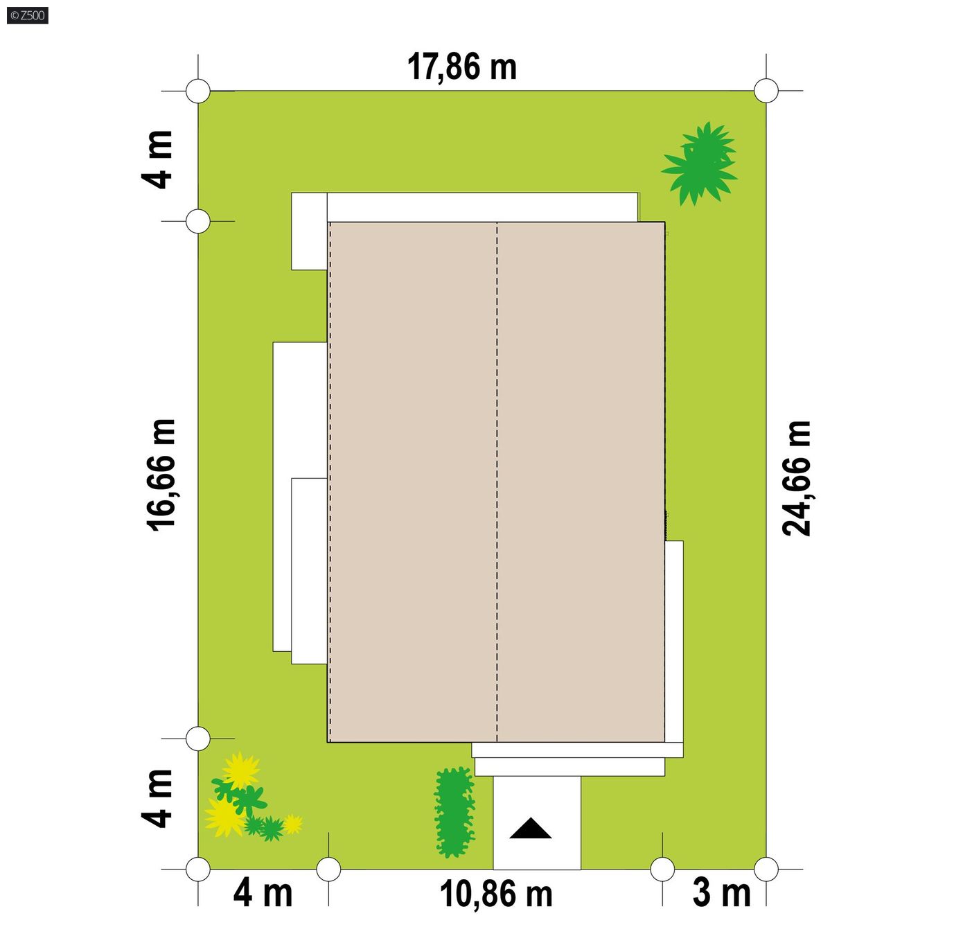 Projekt domu  - Jednopodlažný dom so šikmou strechou a kolmým hrebeňom.